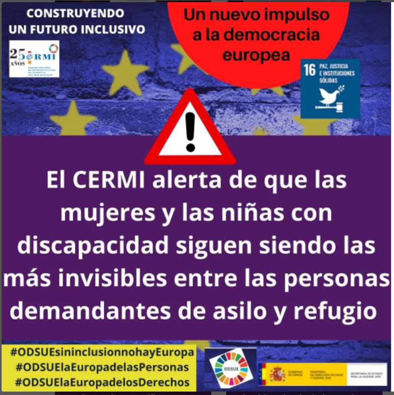 El <a href="/Cermi_Estatal/">CERMI Estatal</a> alerta de que las mujeres y niñas con #discapacidad siguen siendo las más invisibles entre las personas demandantes de asilo y refugio. 
#ODSUEsininclusionnohayEuropa #ODSUElaEuropadelasPersonas #ODSUElaEuropadelosDerechos