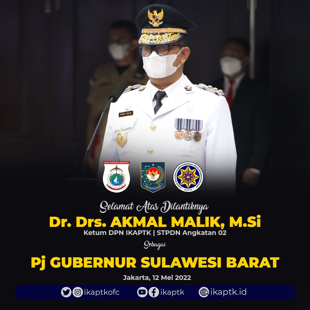 ikaptkid's tweet photo. Keluarga Besar IKAPTK mengucapkan selamat dan sukses kepada Ketum DPN IKAPTK, Kakanda Dr. Drs. Akmal Malik, https://t.co/RIbpbajHYU, Purna Praha STPDN Angkatan 02 atas pelantikannya sebagai Pj. Sulawesi Barat. Jaya selalu Purna Praja!

#ikaptk #pns #asn #praja #purnapraja #apdn https://t.co/tlj4kG1XvJ