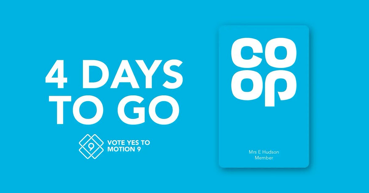 CoopParty's tweet photo. 📣 Just four days left to Vote #YesToMotion9 in the @coopuk AGM! 

Help us to keep the historic link between our movement and our Party and to continue the amazing successes we've achieved together. Find out more 👉 https://t.co/4HeJdad0OE https://t.co/Z25DWpDSgM
