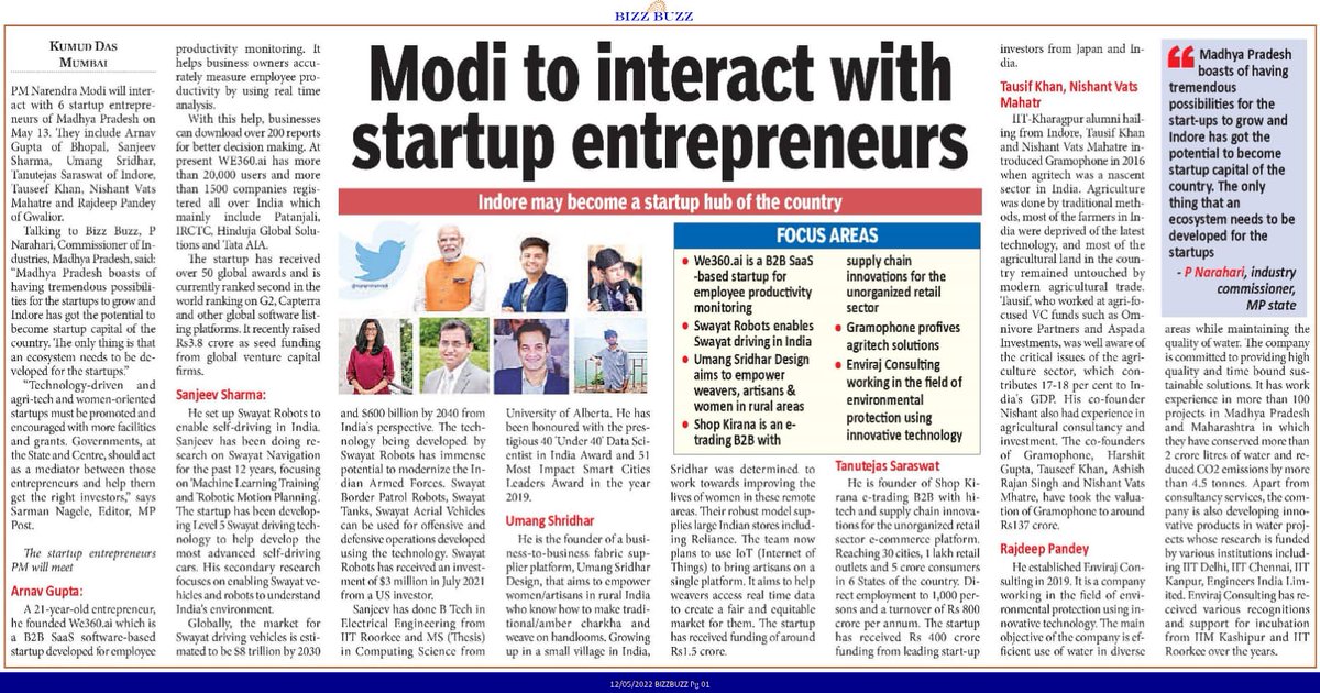 Prime minister Shri Narendra Modi will interact with startup  entrepreneur of madhya pradesh on 13 may.

#MPStartupPolicy2022
#indore
<a href="/PMOIndia/">PMO India</a>
<a href="/CMMadhyaPradesh/">Chief Minister, MP</a>
<a href="/pnarahari/">P Narahari IAS</a> 
<a href="/startupindia/">Startup India</a> 
<a href="/CimGOI/">Minister of Commerce and Industry</a>