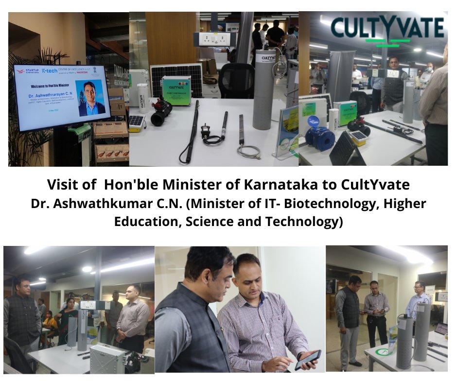 We are happy to share that Hon'ble Minister Dr. Ashwathnarayan C.N., Minister of Information Technology, Biotechnology, Higher Education, Science and Technology of Karnataka visited to the CultYvate team at their Bengaluru office. #agriculture #CultYvate #IoT #MinisterofKarnataka