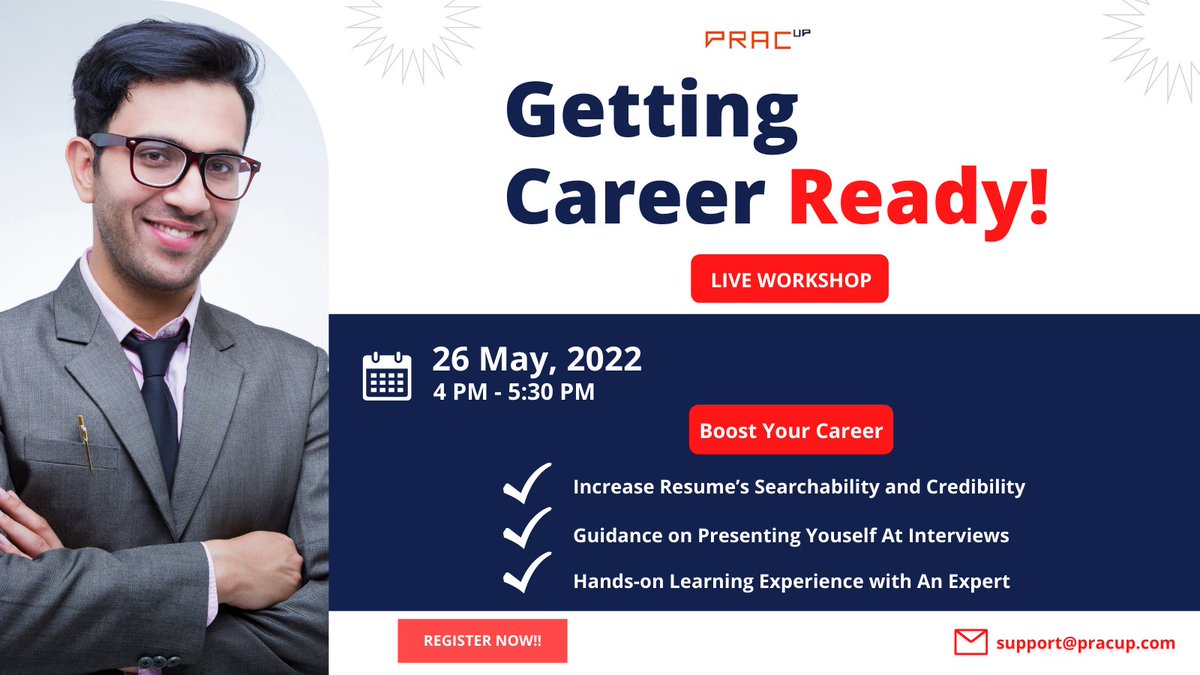 Prac_up's tweet photo. When it comes to career, there is no easy way to understand what route to take. @Prac_up is here for you!
Workshop - GETTING CAREER READY
26th May, 2022
Register at: https://t.co/qX4dvnirOJ
#resume #PracUp #resumebuilding #bschool #freshers #interviewtips #jobs https://t.co/J2ZRP5LL6U