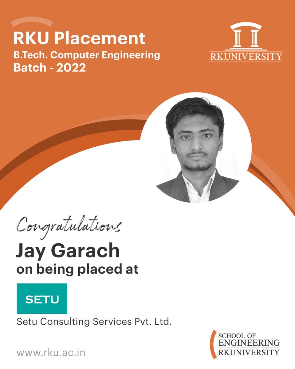 RKUniversity's tweet photo. We congratulate our students from #BTech #ComputerEngineering (Batch 2022) for getting placed at renowned companies. Wishing them a successful bright future ahead.

#rku #placement #engineering #engineeringplacement #rkuniversity #rajkot #gujarat #India https://t.co/Gi9VEF6QwK