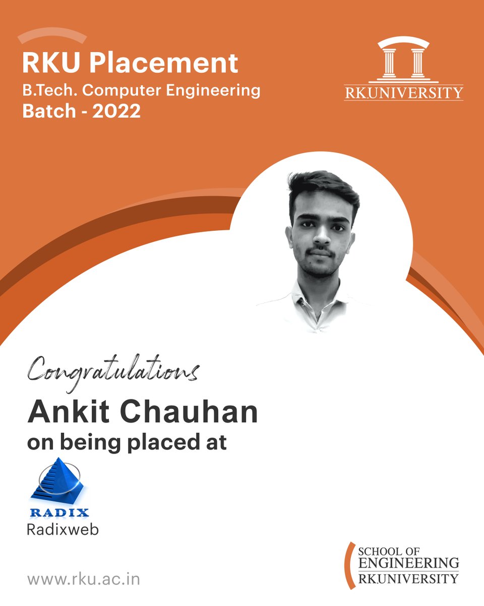 RKUniversity's tweet photo. We congratulate our students from #BTech #ComputerEngineering (Batch 2022) for getting placed at renowned companies. Wishing them a successful bright future ahead.

#rku #placement #engineering #engineeringplacement #rkuniversity #rajkot #gujarat #India https://t.co/Gi9VEF6QwK