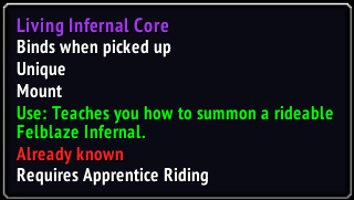 Lyrasanna's tweet photo. Check out this item I just got! [Living Infernal Core] #Warcraft #mountfarm #Numbertwointwodays~ https://t.co/dzz3qex1oG