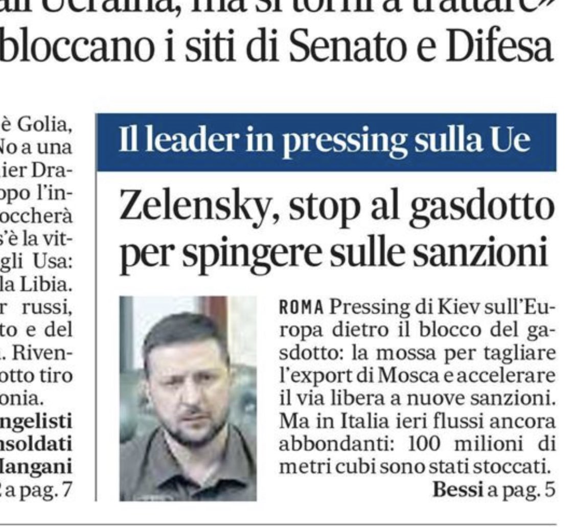 lucatelese's tweet photo. Solo il messaggero, in prima pagina, da la notizia del gas tagliato dagli ucraini all’Italia e al resto d’Europa https://t.co/2jZlXnAiu4