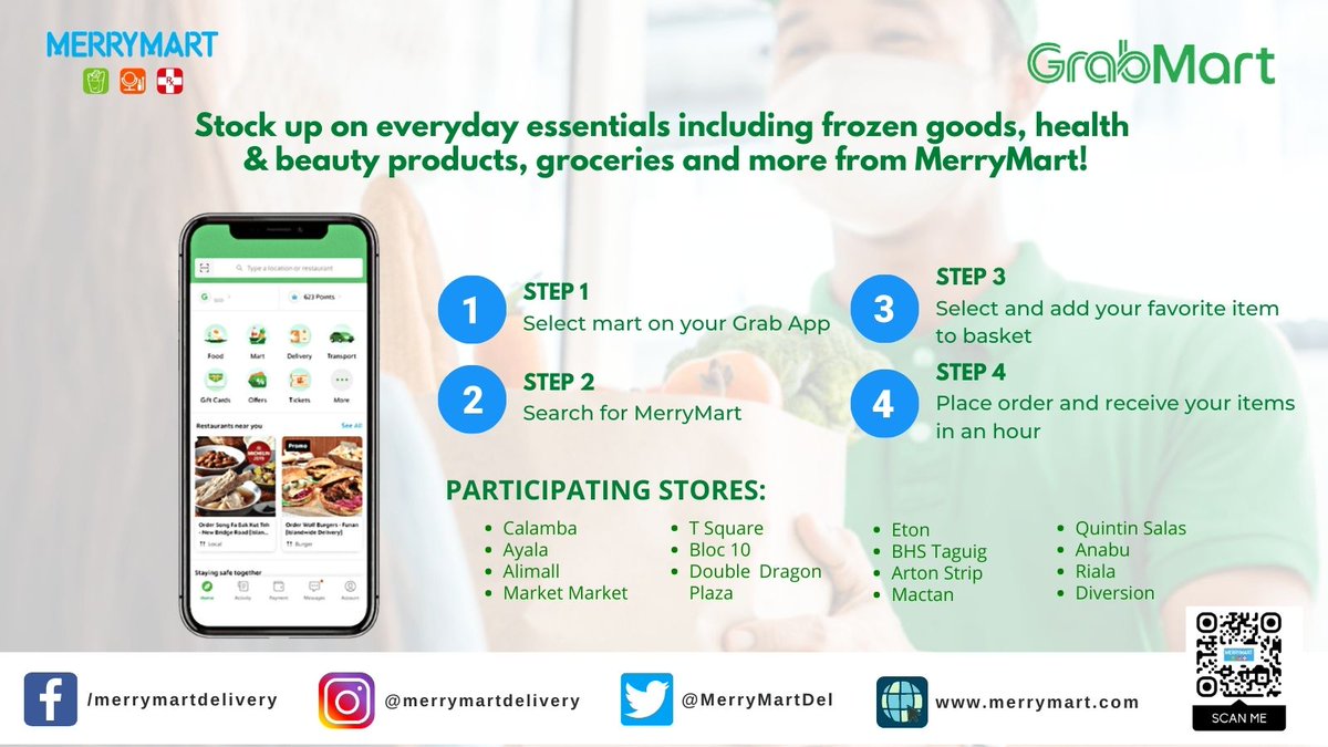 MerryMartDel's tweet photo. Is your grocery list ready for the weekend? Check out #MerryMart on #GrabMart! Follow these 4 easy steps on how to order your favorite MerryMart household essentials from #Grab. A MerryMart branch might just be near you, check out our list of participating stores today. #grabph https://t.co/vXs3feYIvI