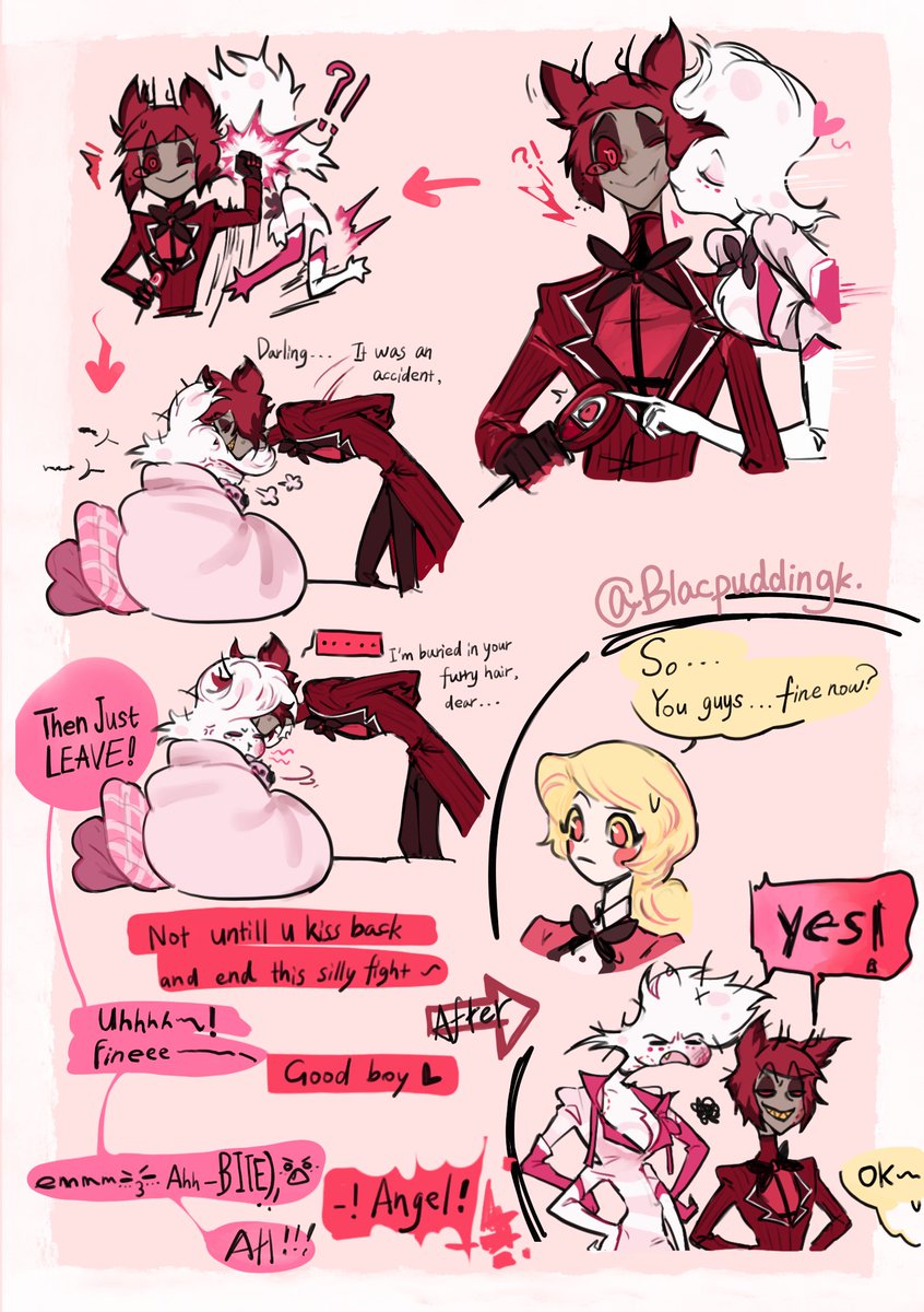 blacpuddingk's tweet photo. #radiodust 
#hazbinhotel 
#地狱客栈 
本来只是画了右上角的小涂鸦，然后开始脑补“突袭亲亲”的后续了…🥺 https://t.co/iG0YpyEiRF