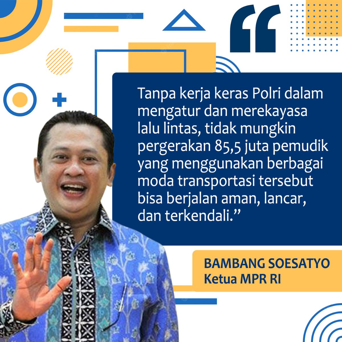 Arlidaa1's tweet photo. “Tanpa kerja keras Polri dalam mengatur dan merekayasa lalu lintas, tidak mungkin pergerakan 85,5 juta pemudik yang menggunakan berbagai moda transportasi tersebut bisa berjalan aman, lancar, dan terkendali," ujar Bamsoet https://t.co/qW4EtKo0GK
