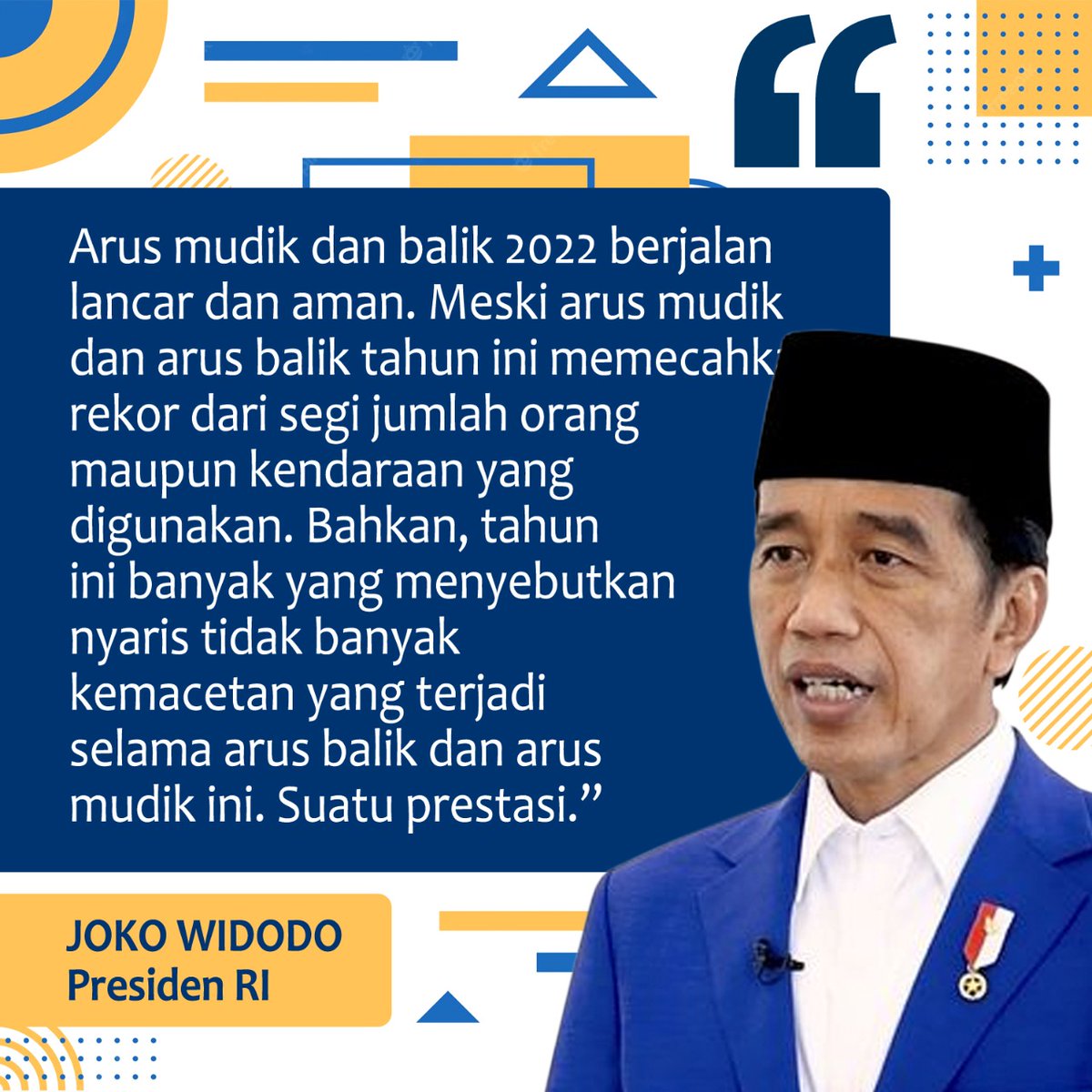 Arlidaa1's tweet photo. "Terima kasih seluruh jajaran kementerian, Polri, TNI dalam rangka manajemen mudik dan arus balik. Secara umum Alhamdulillah bisa dikelola dengan baik," ujar Jokowi https://t.co/NWhL1tizlE