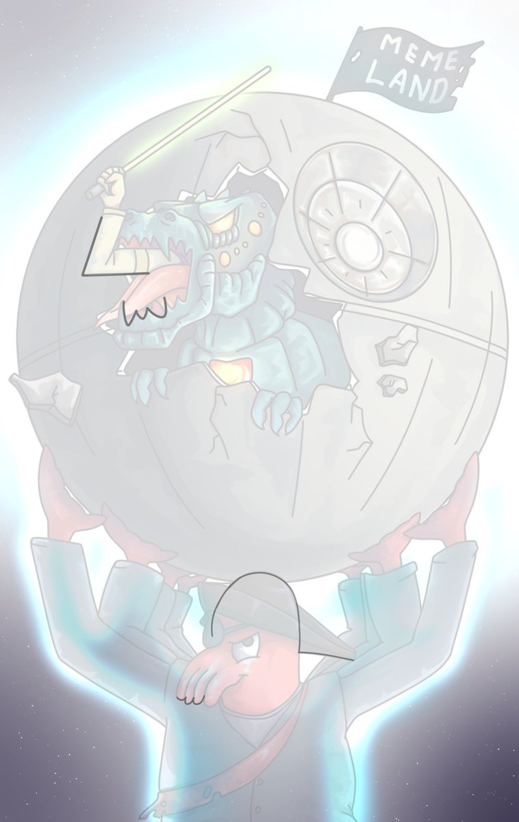 TeaM_Marko's tweet photo. Our land holder has three elephants on a turtle.  And Memeland is holding an eight-armed octopus that looks like a doctor evil)) I didn’t have time to compete with star wars, but the Jedi don’t give up! that’s the way!) (whoever understands will understand) @memeland @9gagceo https://t.co/SH0nKLTRfX