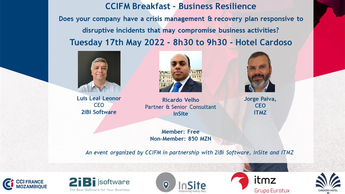 InSite09828453's tweet photo. Does your company have a crisis management &amp; recovery plan responsive to disruptive incidents that may compromise business activities? 
We invite you to a breakfast meeting on the theme: Business Resilience.
CLICK THE LINK BELLOW TO REGISTER:
https://t.co/LwnPrujWHd https://t.co/sUE0EAGSX2