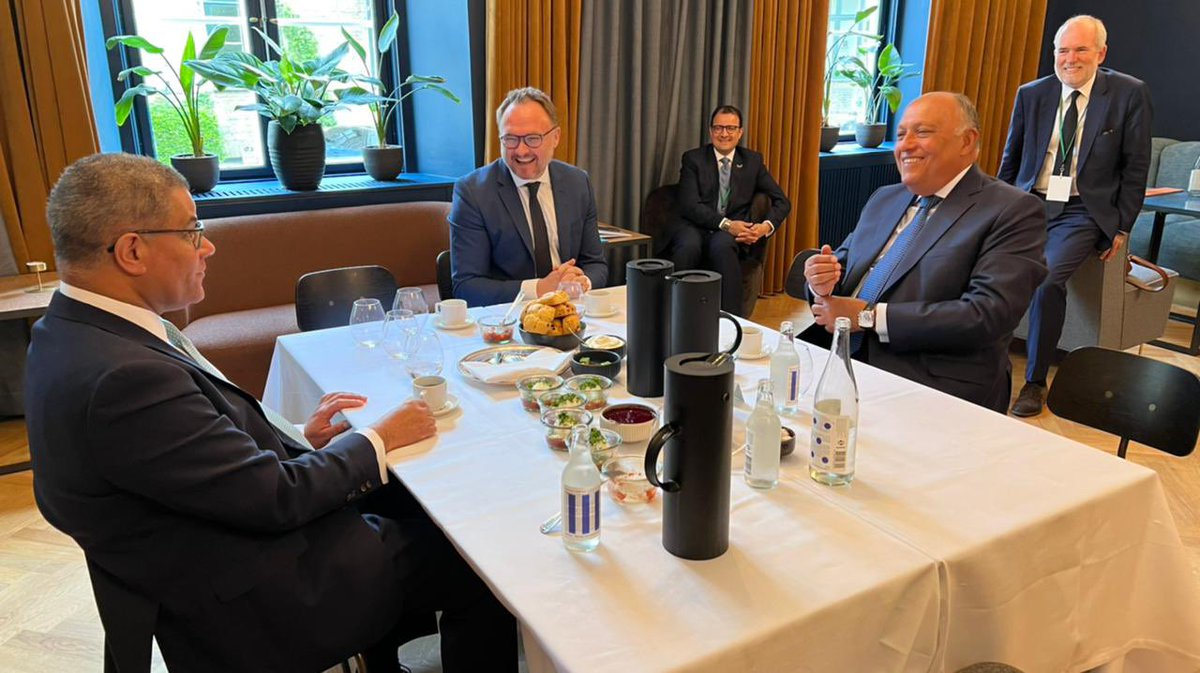 COP27P's tweet photo. Final touches before the #MayMinisterial in #Copenhagen. CPD #COP27 Shoukry with @COP26 CP @AlokSharma_RDG and Minister @DanJoergensen. https://t.co/MupCNajbxK