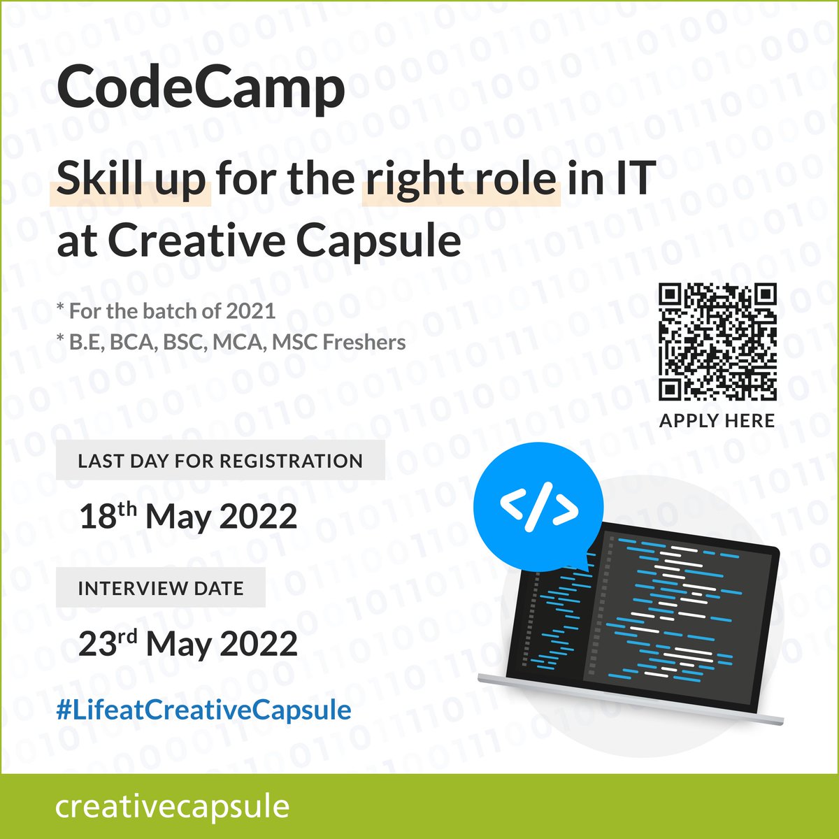 CCI_Connect's tweet photo. We at #CreativeCapsule are looking to hire software development enthusiasts who are quick and self-learners and want to build their careers in different verticals of a software development life cycle.
Click the link to Apply : https://t.co/thFlj7L1hA
#nowhiring #freshershiring https://t.co/BJ3oqD0aWO
