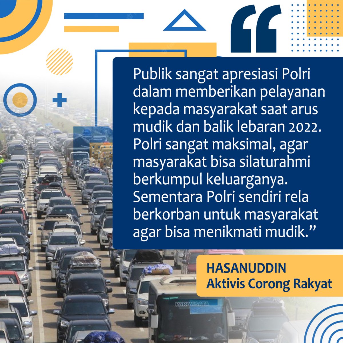 DewaThor17's tweet photo. Aktivis Corong Rakyat Apresiasi Polri, Mudik Lebaran Aman dan Lancar @DivHumas_Polri https://t.co/3CL102d6yq