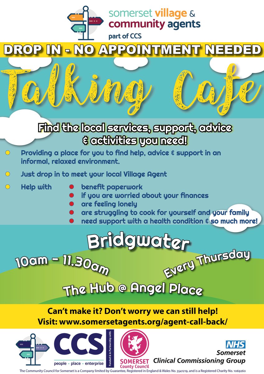 RuralSomerset's tweet photo. 4️⃣ Talking Cafes today, pop in to meet your local Village Agent!
Highbridge: https://t.co/jgHhEm2Ix8
Bridgwater: https://t.co/SNftiikQK1
Dulverton: https://t.co/4Cu32T3zpr
Langport: https://t.co/DWI4AOEHNn
#AdviceCafe #TalkingCafe #VillageAgent #ProblemSolvinginSomerset https://t.co/kyewcFDFwP