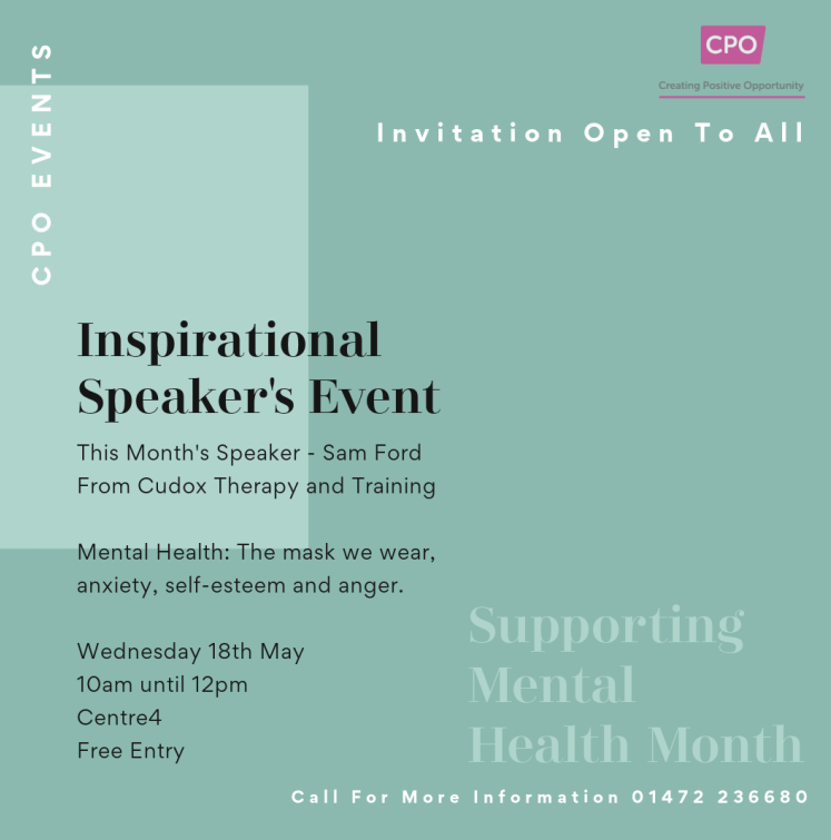 CPOGrimsby's tweet photo. Come and join us at CPO for our Inspirational Speakers Event next week! Each month we will have a different theme, This month: Mental Health @CPOGrimsby @Centre4ltd @EraEmployment @CommunityShops @HLCTrainingNews @mentalhealth #communityorganisers #localpeoplelocalpower https://t.co/7PkFoR4ugJ