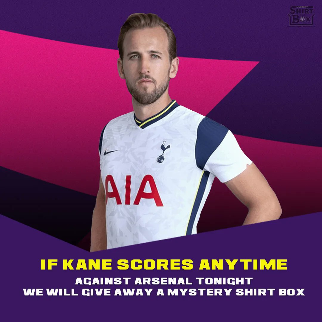 theshirtinabox's tweet photo. If Harry Kane scores ANYTIME against Arsenal tonight, we will give away a mystery shirt box 👕📦

RT this &amp; follow us to enter 👈

We'll pick a winner tomorrow afternoon. Good luck 🤞 https://t.co/xwbMbsKETz