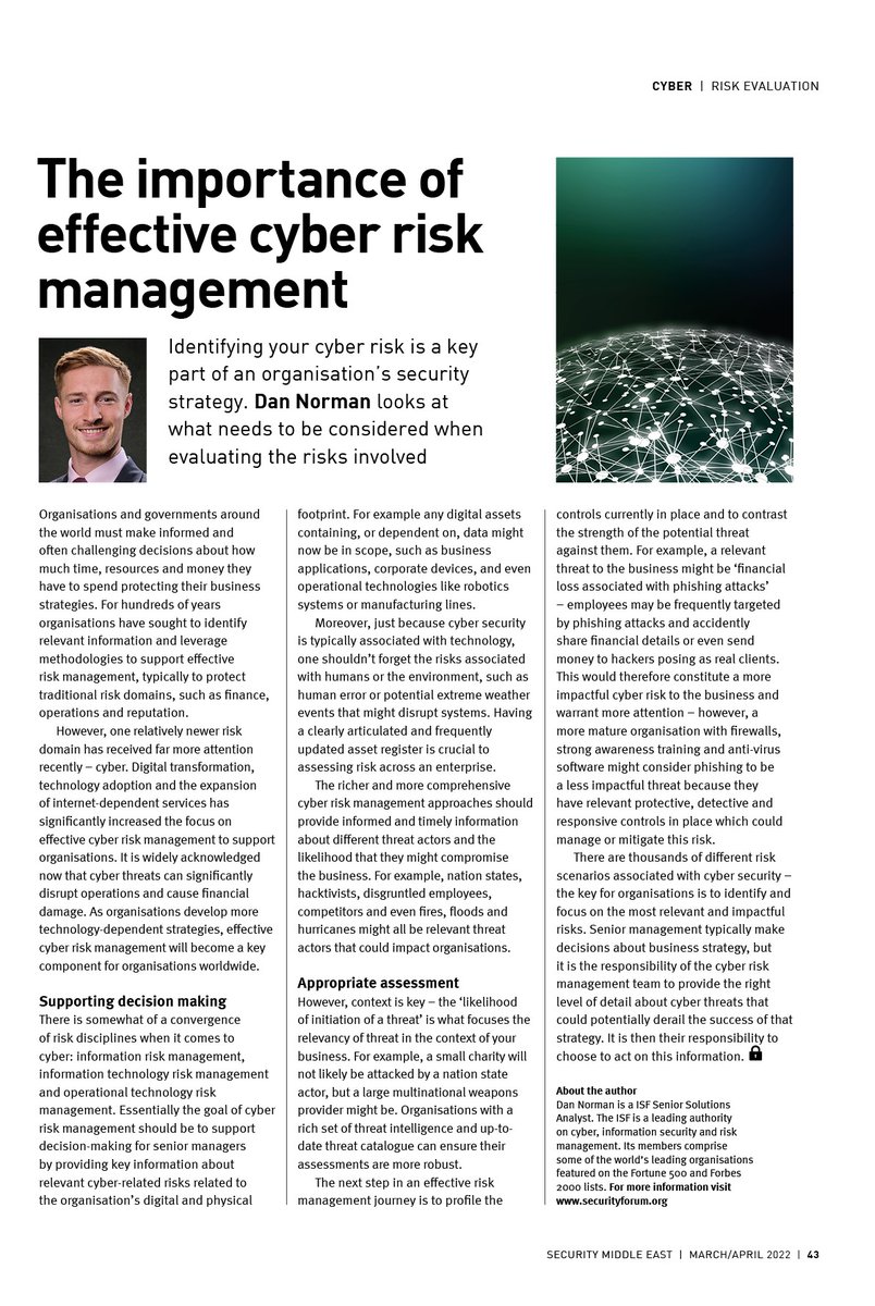 smemag's tweet image. Do you know how to evaluate your #CyberSecurityRisks? In our latest issue Dan Norman, from @securityforum explains how.

Find out more: ow.ly/Q1n150IBHTw

#CyberSecurityStrategy #CyberSecurity #CyberRisks #CyberAttacks