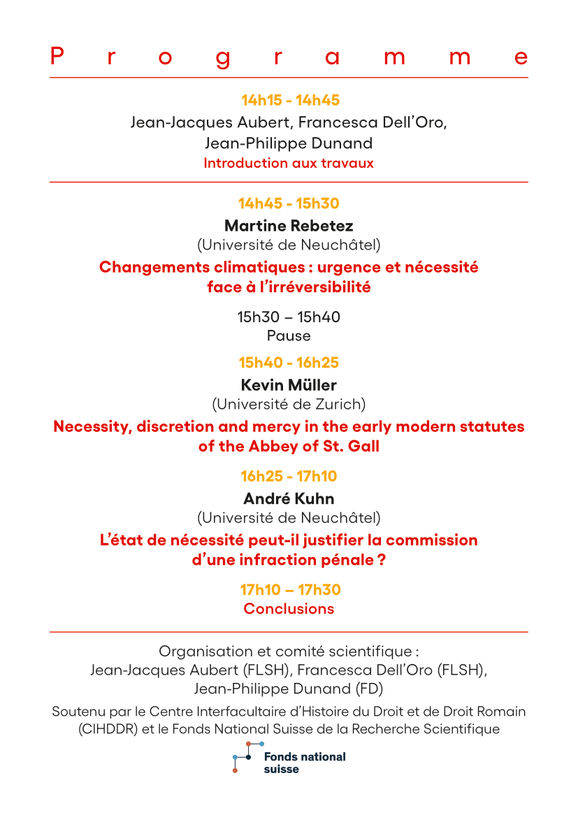 #WoPoss vous invite à la journée d'études "Après-midi d’étude autour de l’état de nécessité : perspectives écologiques, linguistiques et juridiques", organisée par Jean-Jacques Aubert, Francesca Dell'Oro et <a href="/jp_dunand/">Jean-Philippe Dunand</a> 

🗓️24 mai
⏰14h15-17h30
📍<a href="/UniNeuchatel/">Université Neuchâtel</a>
Info dans l'affiche👇