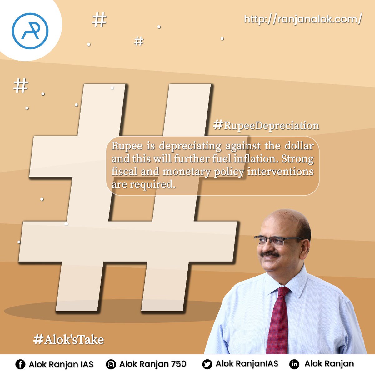 AlokRanjanIAS's tweet photo. Sharing my thoughts on the current rupee depreciation state in India.
#rbi #government #rupeedepreciation #imports #MonetaryPolicy #fiscalpolicy #economy #MyOpinion #AloksTake https://t.co/6DxTKY9y8m
