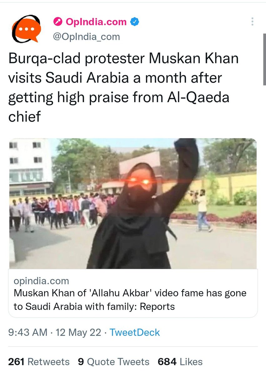 noman4IYC's tweet photo. Right wing in Karnataka had started a False propaganda against Hijabi girl @muskankhan_0786 that she flew to meet Al-qaida.
Those Andh Bhakts did not know she has been to #HolyUmrah in Mecca.
@DgpKarnataka please take Strict action against Communalism.
@ShayarImran https://t.co/i3PtbKSYJx