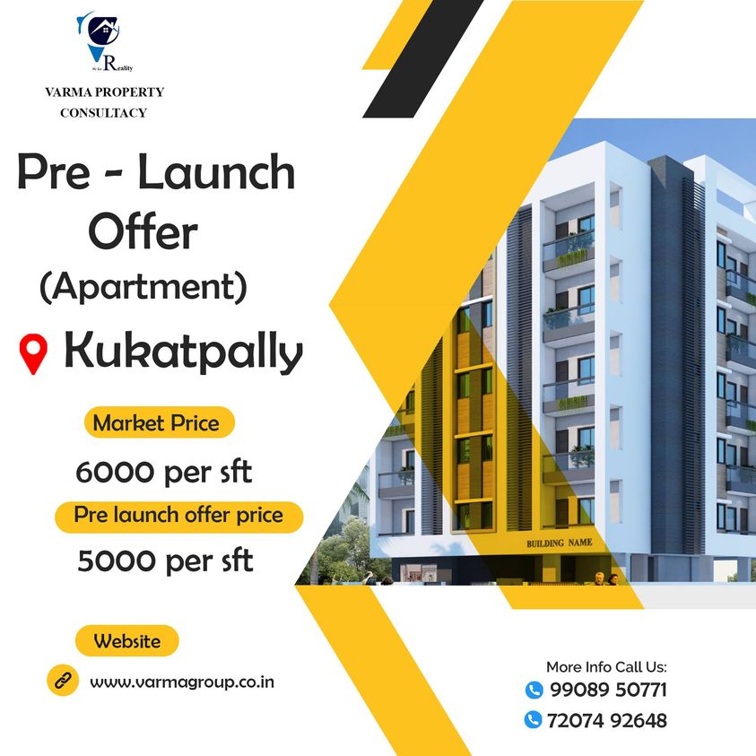 and_varma's tweet photo. Pre launch Offer 
Apartment in Kukatpally 9th phase, mayuka hotel back side road
For More Info,
Contact: +91 99089 50771, 72074 92648.
#varmagroup #shankarpallyvillas #villas #kuktatpally, #villaforsale #nandigama #kollur  #flats #dtcp #hmda #farmlands #farmhouse #prelaunch https://t.co/m4KTtejxvA