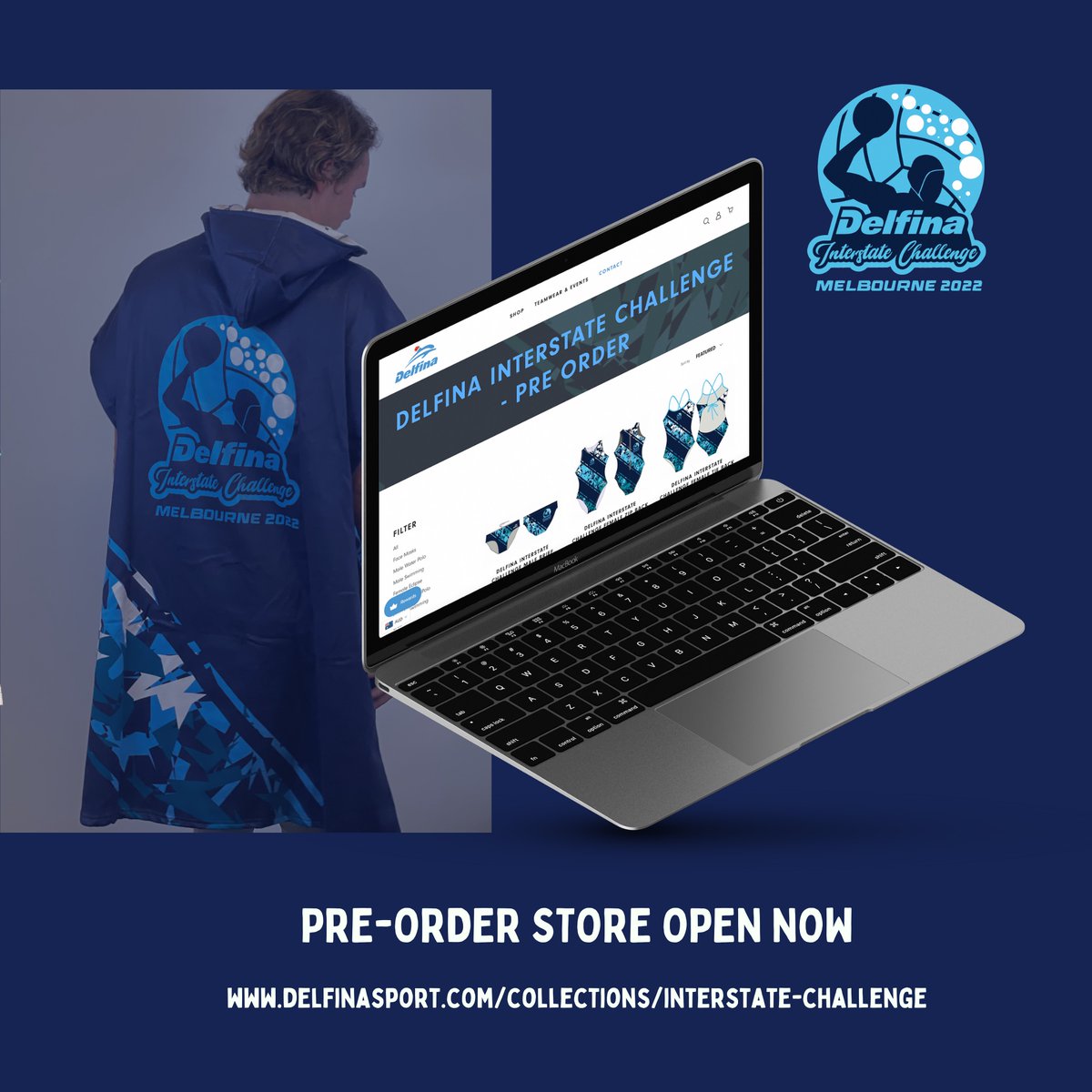 The Delfina Interstate Challenge will see 16 state teams across Australia battle it out in Melbourne for the ultimate title.
Check out the Limited Edition tournament range with everything from event t-shirts, swimwear, hooded towels and more available from our Delfina stand!