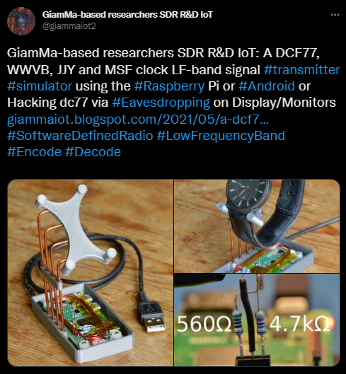 giammaiot2's tweet photo. Transmit & Broadcast Various Radio Clock Signal
WWV CHU RWM BPM DCF77 WWVB JJY MSF
HF Time Radio
This application simulates various clock radio stations that transmit on HF (WWV CHU RWM BPM)
https://t.co/VLlVJ6Mx7C
&
https://t.co/x4r8NigLsO
#SoftwareDefinedRadio #Time #Signal https://t.co/UH8fKkAxML