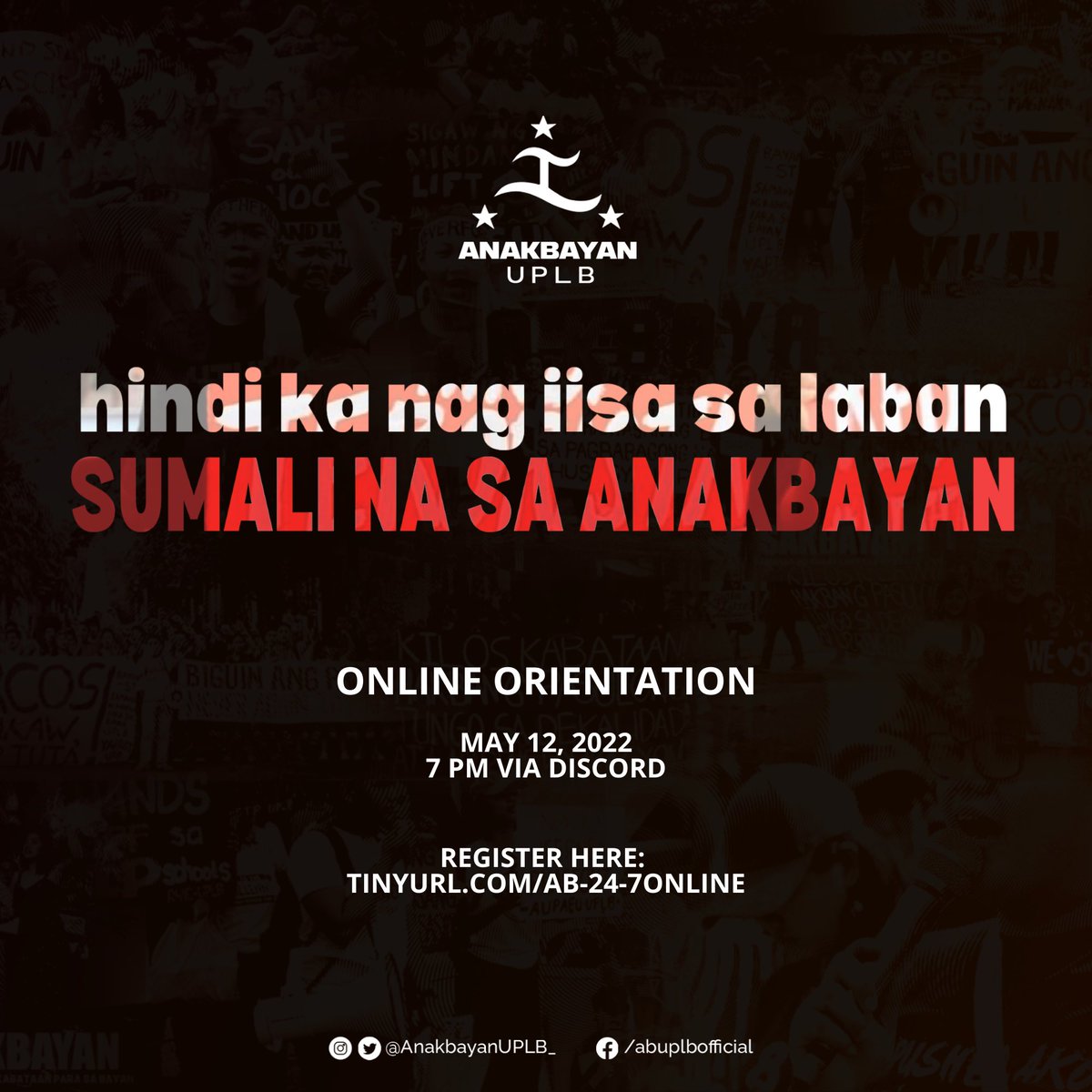 AnakbayanUPLB_'s tweet photo. HINDI KA NAG-IISA! PANAHON NA PARA MAGPA-ORGANISA! 

Sa gitna nang lumalalang panunupil at pang-aagrabyado ng mga tao sa estado, hindi dapat tayo matakot! Sapagkat, sama-sama tayong lalaban at ipagtatanggol ang karapatan ng sambayanan!

#JoinAnakbayan
#JoinNDMOS
#NoToMAD https://t.co/scrX9DUU5O