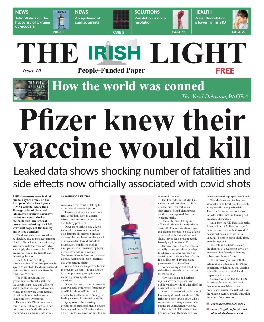 BarbaraDavari's tweet photo. #TheIrishLight: 'H #Pfizer γνώριζε ότι τα εμβόλια τους θα σκότωναν΄
#κορονοιος #εμβολιο #εμβολιασμος #ανεμβολιαστοι #κρουσματα https://t.co/sXN8cno8zU