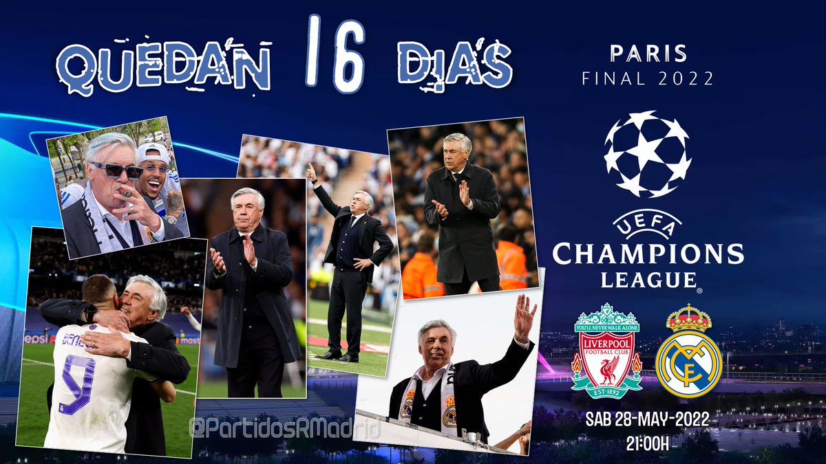 PartidosRMadrid's tweet photo. ⌛️ QUEDAN 1⃣6⃣ DÍAS ⌛️
#APorLa14 #HalaMadrid #FinalParis https://t.co/HYx7cdsAAV