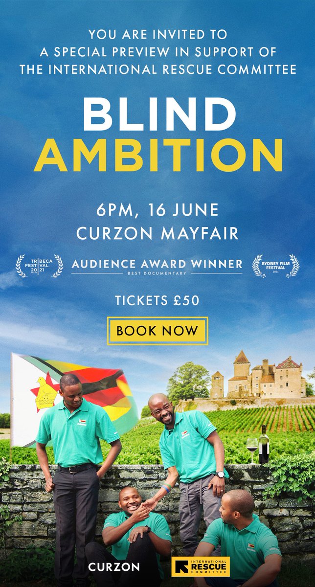 Save the date 16 June 2022. London Premiere for the movie @Blind__Ambition at @CurzonCinemas Mayfair. Proceeds in support of @RESCUEorg . curzon.com/ticketing/seat…