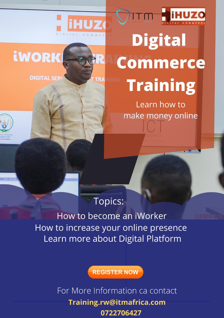 itmafricaltdrw's tweet photo. #goodmorning !! Would you like to become an #iWorker, learn more about digital platforms and improve your online presence? Then through the @iHuzoRwanda project you can get a #training on Digital Commerce! Register today via the following link! #Itmtrains
https://t.co/CZsaNAZHsK https://t.co/MiGdxWaalG