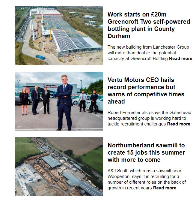 jnlbusiness's tweet photo. This morn's newsletter includes: 

🍷Work starts on new @GreencroftBott in C. Durham
🚗Record results @VertuMotors with warning market to get tougher
🪓Northumberland sawmill @AJScottLtd creating jobs
🌱Seed firm @GrowSowSimpleUK lands major contract
+ more https://t.co/YqjDqDRmY9