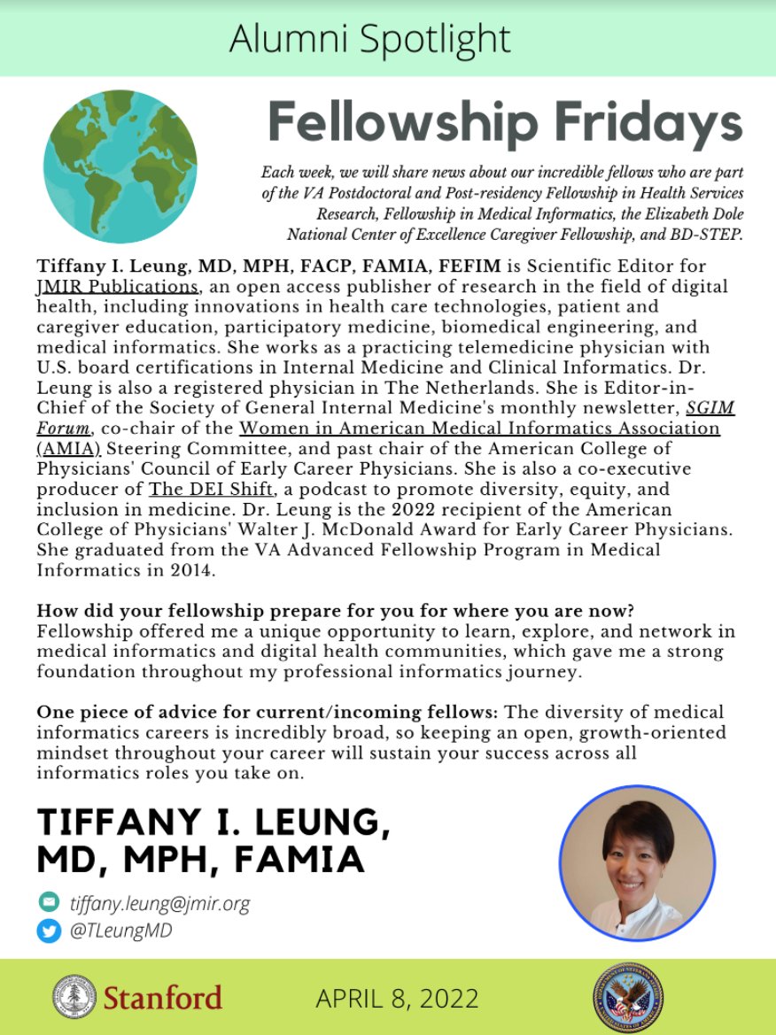 TLeungMD's tweet image. Thanks @RanakTrivedi @Ci2iVA for the Fellowship Friday alum feature! Also tagging some more awesome #VAPAHCS @StanfordMed CHP/PCOR current/past fellows @griffinashleyc @jonc101x @gtsomd &amp;amp; #VA #informatics fellows @karenwang_1 @JejoKoola  #IMProud #ProudToBeGIM #SGIMForum