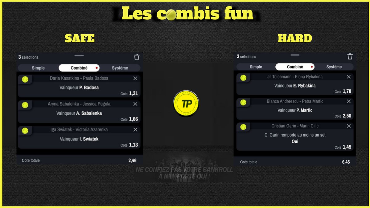 TipstersPronos's tweet photo. Notre #tipster Tennis vous envoie également son #CombiFun (attention, on est ici sur des mises RECREATIVES !) toujours sur @WinamaxSport  !

#ATP #WTA #WTARome #ATPRome #pronos #Tennis #betting https://t.co/37KtCV9mta
