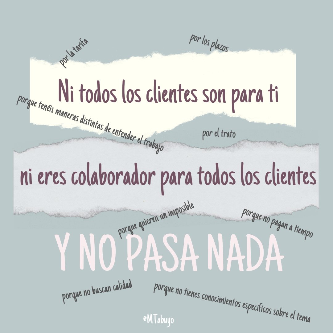 Un cliente no acepta tu tarifa. No pasas una prueba de corrección. No veis la profesión del mismo modo. No os entendéis cuando habláis de las necesidades del texto. Quiere duros a peseta. No te sientes valorado como profesional...

#corrección
#traducción
#escritura
#tabuficha