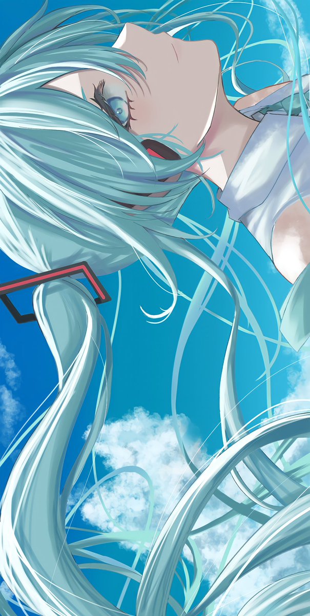 hatsune miku 1girl solo long hair twintails sky cloud shirt  illustration images