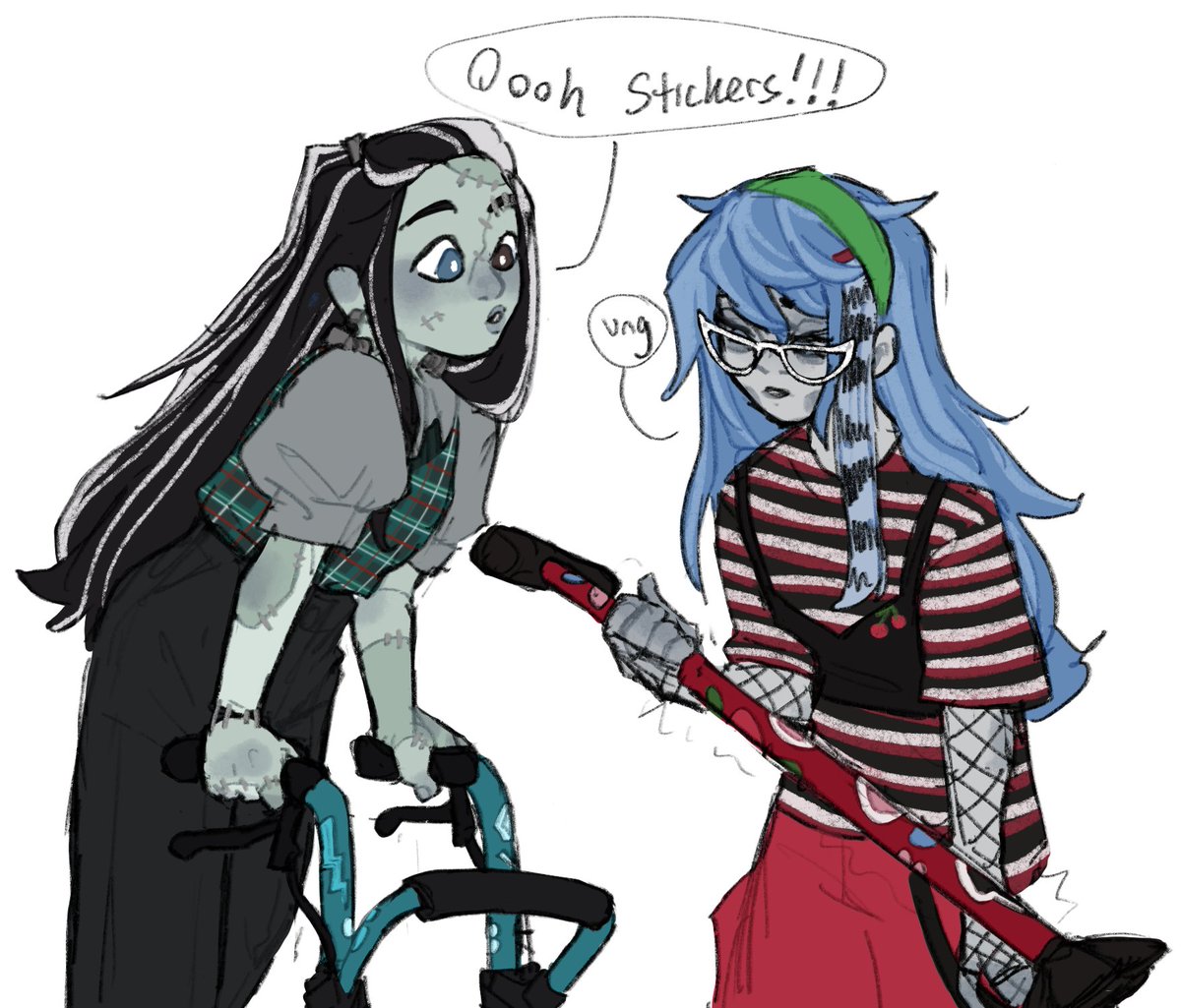 sp00kberry's tweet image. Frankie and Ghoulia doodle