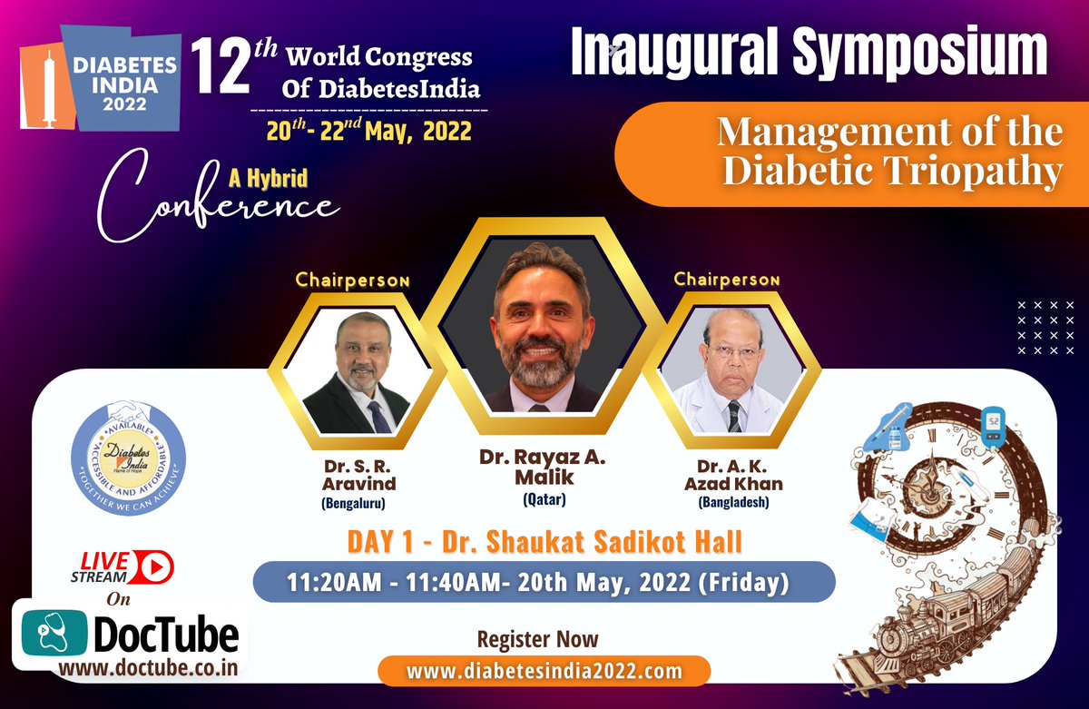 diaindiatrust's tweet photo. DAY 1 - Dr. Shaukat Sadikot Hall: 
Spotlight: Dr. Rayaz A.Malik (Qatar) will speak on Management of the Diabetic Triopathy 
Register Your Self for DiabetesIndia 2022
Click Here: https://t.co/QGmDp1Egz8
@banshisaboo @dramitaol 
#Diabeteindia #DIconference #diabetes https://t.co/0TMXX3OHeM