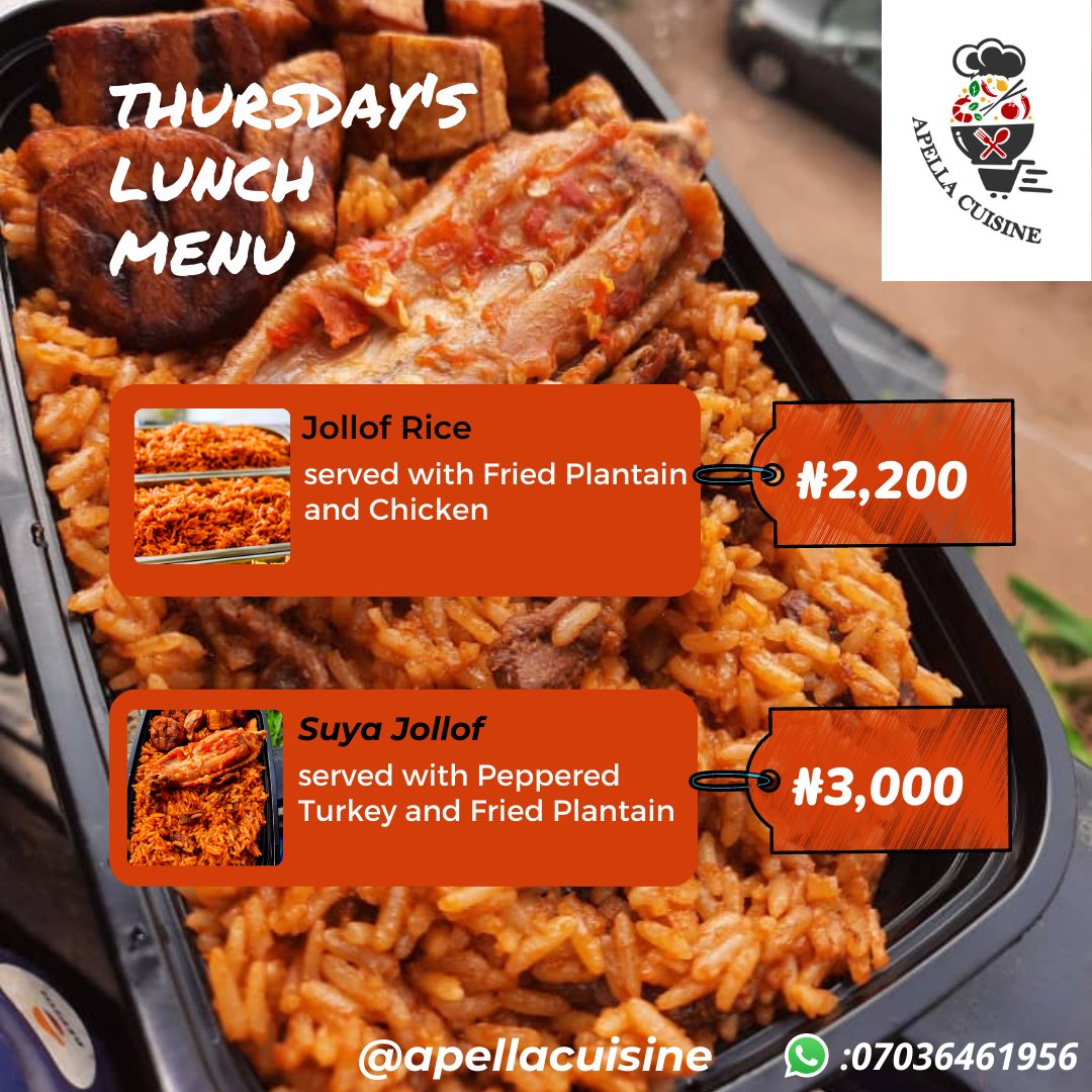 Apellacuisine's tweet photo. These yummy meals make it easy to power through your day, thanks to quality, taste and nutrition👩🍳.
We are now taking orders for Thursday's Special Lunch.
Kindly send a DM or WhatsApp message to 07036461956 to place your order🙏.
#lunchinlagos #food #lunchttime #foodinlagos https://t.co/u5eg5M9gyd