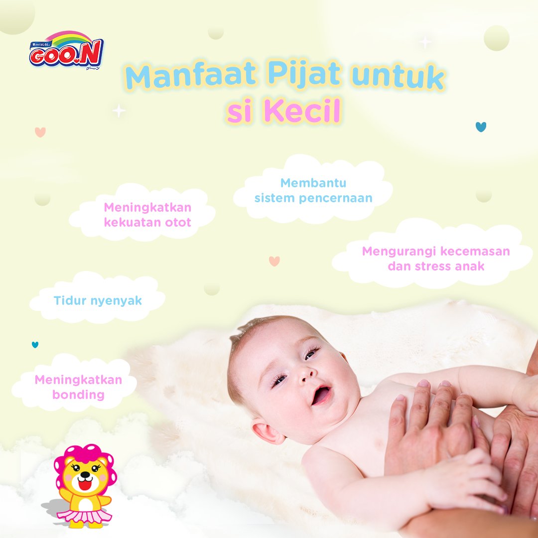 GOON_Indonesia's tweet photo. Pijat bayi bukan sekadar terapi loh Ma, tapi juga momen bonding untuk ibu dan anak. Yuk ma, simak manfaat pijat untuk si Kecil. 🙂
#GoonIndonesia #GoonDiaper #diapersgoon #KeluargaGoon #TandaCintaMama https://t.co/TtchYbO5nT