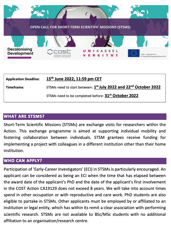 muhalefetserhi's tweet photo. New short-term scientific mission grants are available from @COSTDecolDEV, young researchers encouraged, apply by 15 June.
Drop me a line if you'd like to visit us @FRW_RUG on topics related to #climatejustice #energydemocracy #decolonizingdevelopment
https://t.co/MsrSZi5GUK https://t.co/GhyyupuPpE