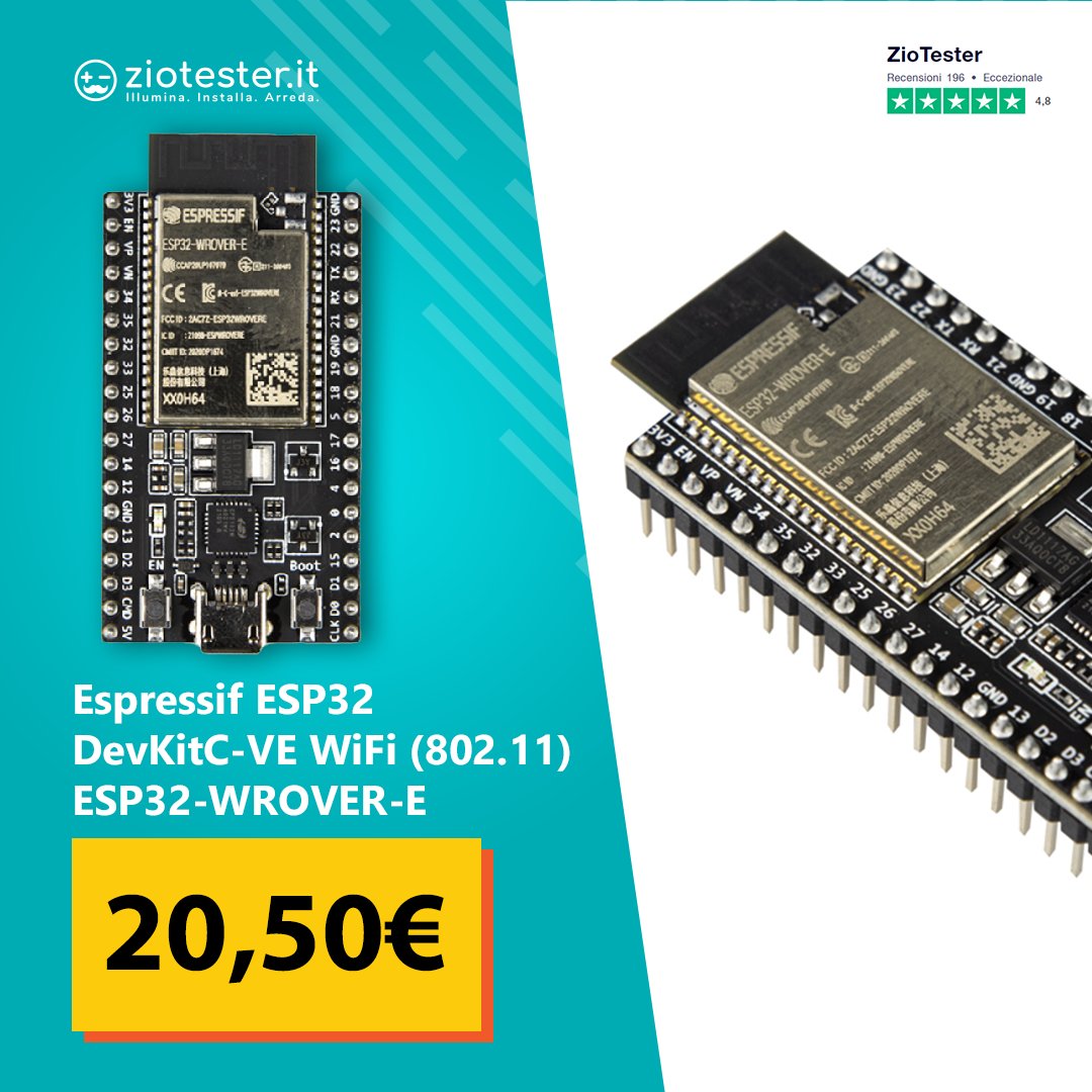 ZioTester's tweet photo. 📢 Vieni  a scoprire la scheda di sviluppo Espressif ESP32 DevKitC-VE WiFi (802.11) ESP32-WROVER-E!

Clicca qui! ➡️ https://t.co/FeeiVfVpp1
.
.
.
.
#ziotester #tecnologia #esp32 #IoT #makers https://t.co/XsardArbST
