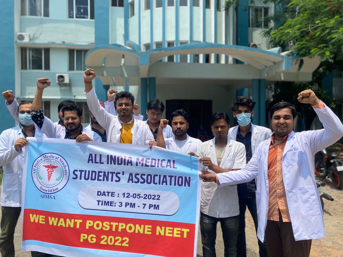 official_aimsa's tweet photo. All India Medical Students’ Association, Protests for Postponement of #NEETPG

United We Stand.

#NEETPG2022 #POSTPONENEETPG2022

All India Medical Student’s Association(AIMSA), Uttar Pradesh.

State General Secretary: @drharshrai 
@DrJitendraAIMSA @drprabhumalhotr @vani_mehrotra https://t.co/aiKqIotKYG