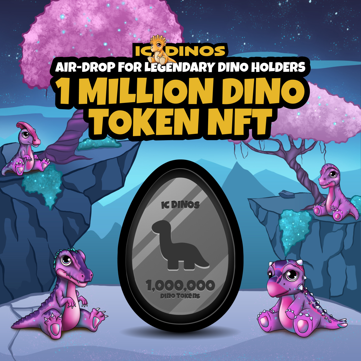 icdinos's tweet photo. Some good news for Legendary Dino holders!✨ 

We have just air-dropped a special 1 Million Dino Token NFT your way for each Legendary Dino you are holding.

#nft #dfinity #icp @ICPSquad @EntrepotApp https://t.co/rL28boON0q