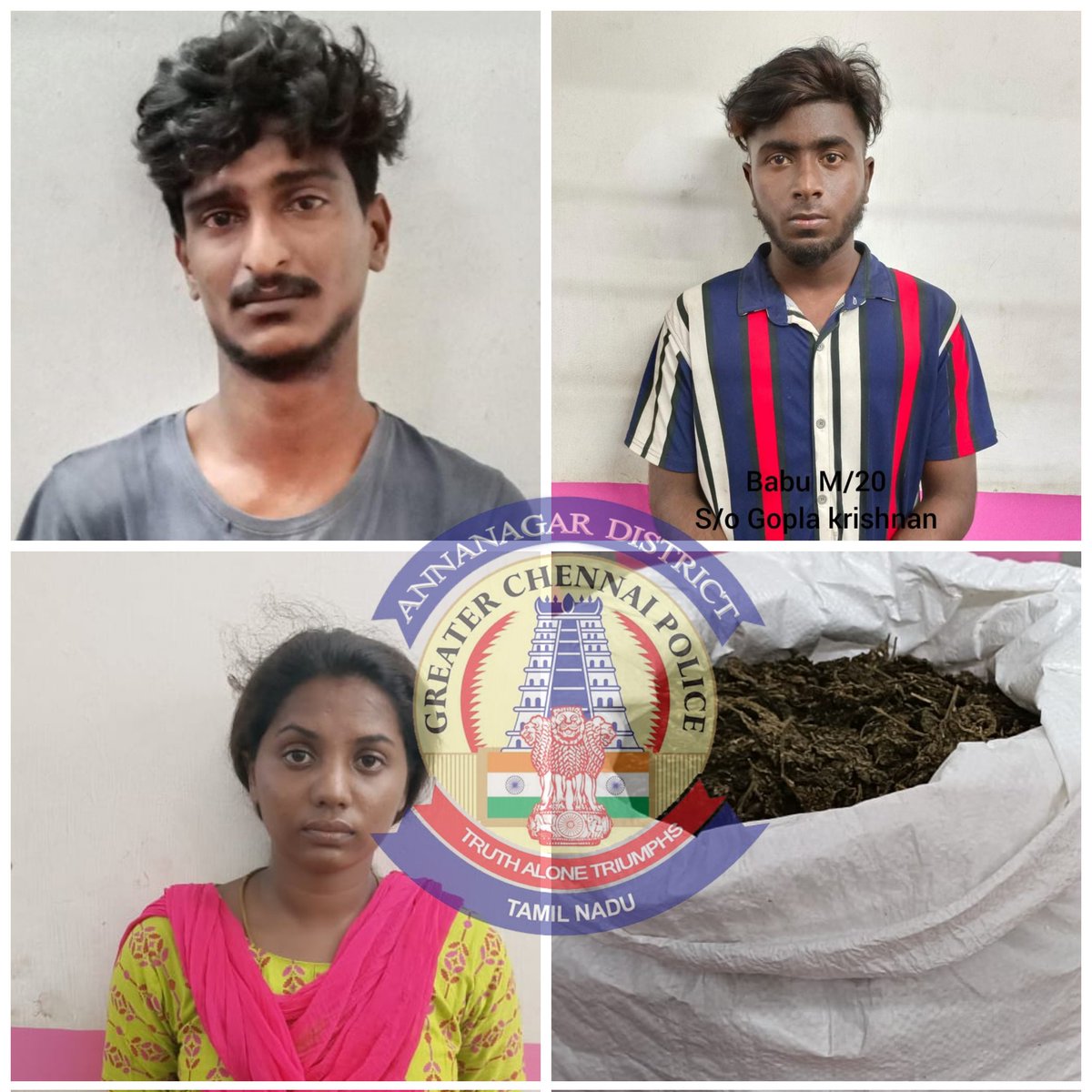 Three persons selling ganja in Maduravoyal area were arrested by Maduravoyal police and siezed 7kgs of ganja. They were booked under NDPS Act and remanded to judicial custody. <a href="/chennaipolice_/">GREATER CHENNAI POLICE -GCP</a>