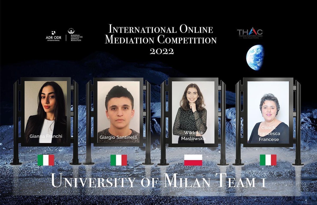 adrodrint's tweet photo. We are very excited to introduce another one of our 22 teams! The University of Milan Team 1! 🎖

#ADRODRINT #iammediation #wemediateonline #adr #disputeresolution #mediationcompetition https://t.co/ig8H0TxR1D