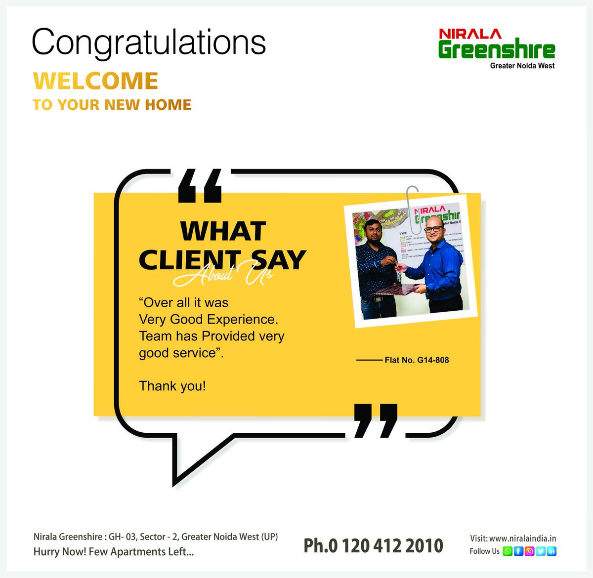 IndiaNirala's tweet photo. Hurry Up ! For Booking Call Now : +919971773200
Nirala Greenshire at Greater Noida West 
Ready to Move, 2/3 BHK Apartments Available
 #niralaindia #greenshire #GreaterNoida #apartments #ReadyToMove #customersatisfaction #whatclientsayaboutus #customerfeedback #customerexperience https://t.co/hwJsbL3ytH
